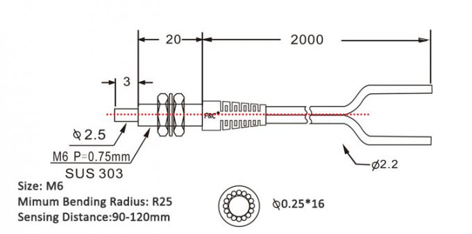 M6 डिफ्यूज समाक्षीय फाइबर ऑप्टिक सेंसर R25 फाइबर यूनिट 120 मिमी सेंसिंग फोटो सेंसर। जेपीजी